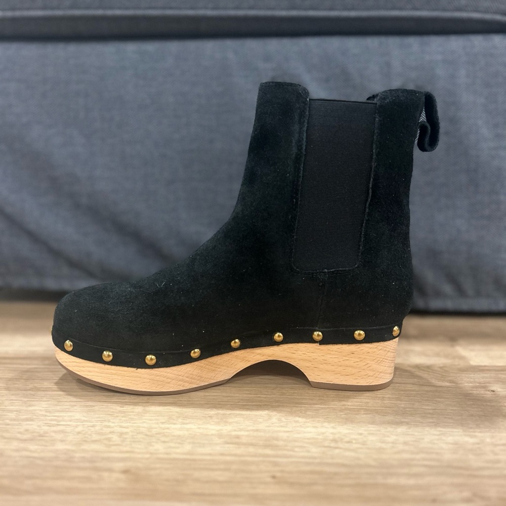 New in Box! J.Crew Suede Chelsea Clog Boot with Faux Fur in Black